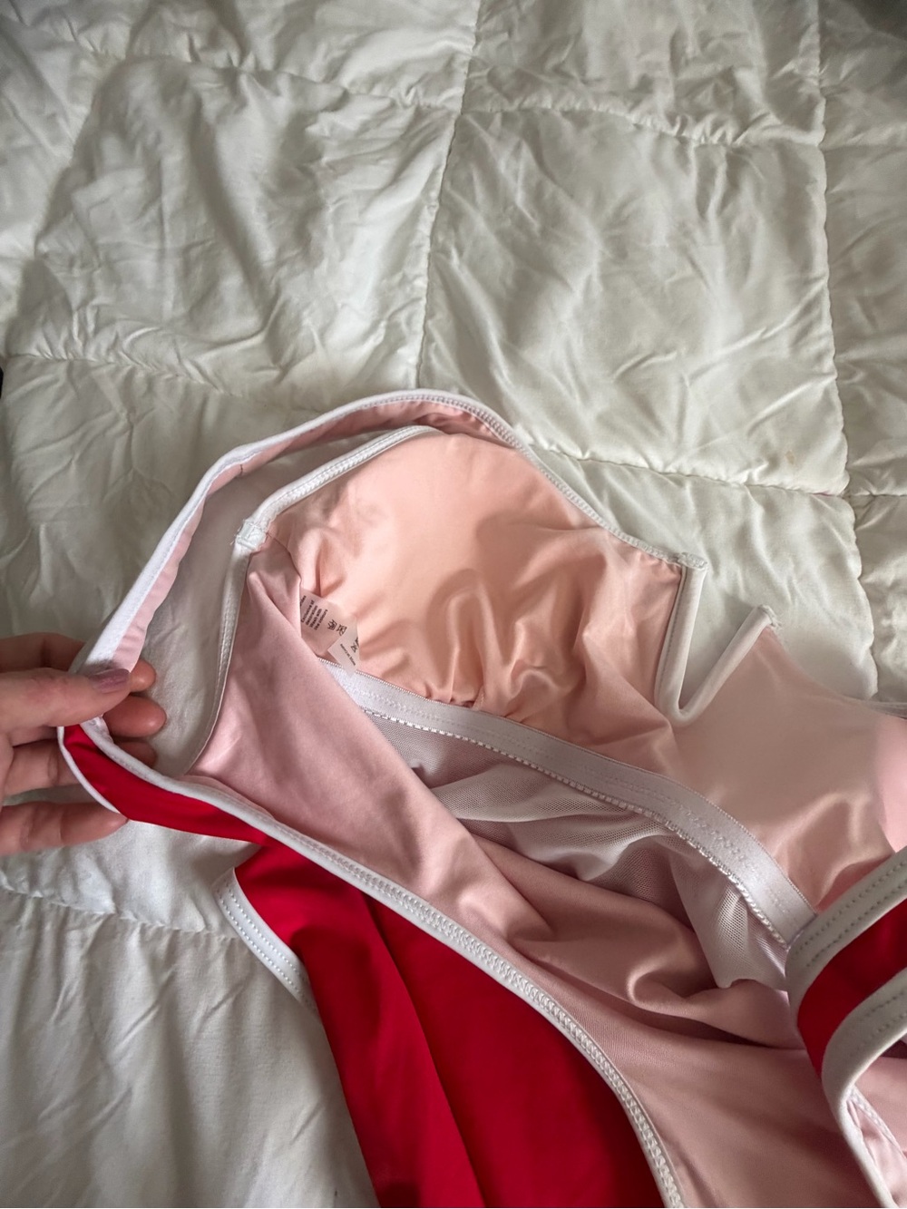 Red One-Piece Swimsuit with white trim - Picture 6 of 8